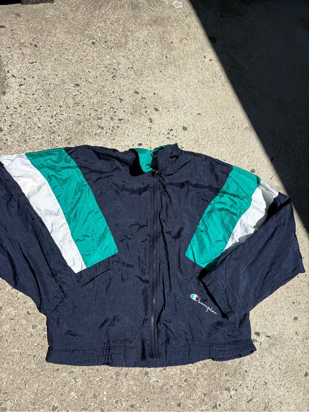 80s men’s small Champion Navy Windbreaker with Teal & White Panels